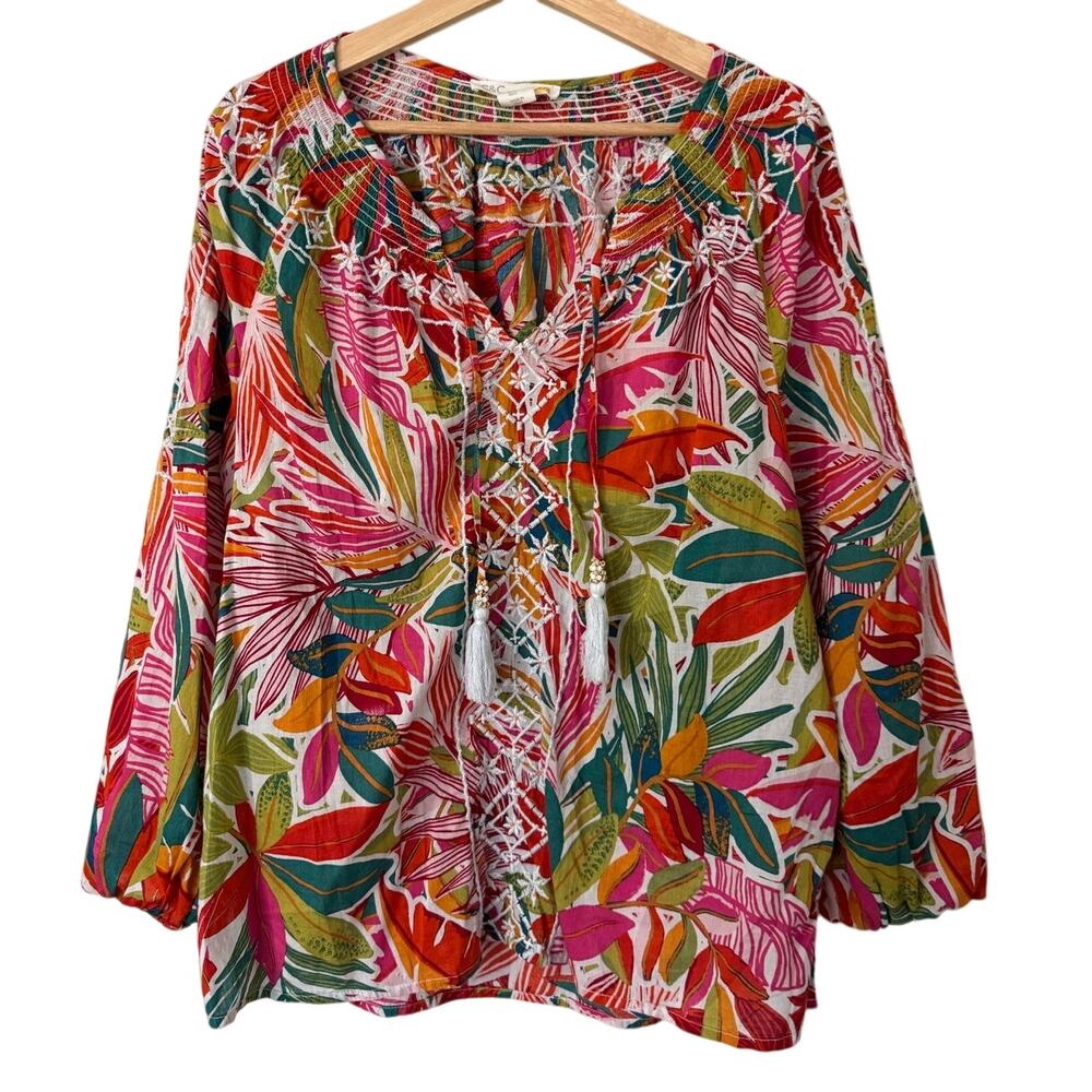 C&C California Tropical Hawaiian Lightweight Embroidered‎ Blouse Size Large